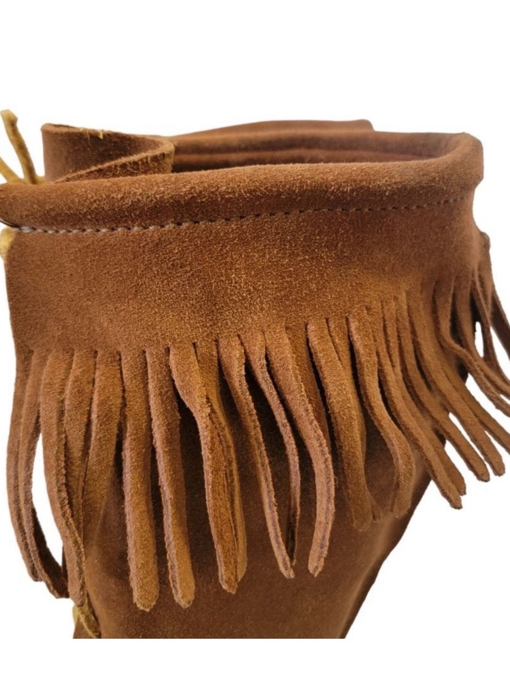 Minnetonka Chestnut Brown Suede Lace-Up Over-the-Knee Fringe Boots - Picture 7 of 10